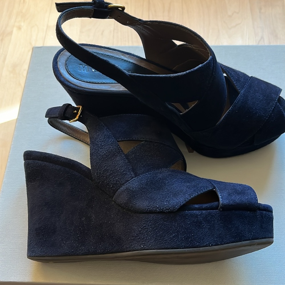 Marni Blue suede platform wedges, 35